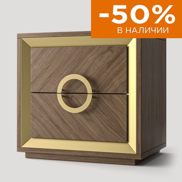 Тумбочка прикроватная копия, фасад №6 «ореховый с золотой ручкой»