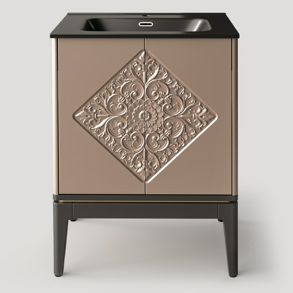 ТУМБА ДЛЯ ВАННОЙ МАЛАЯ, фасад №2 «цветочный узор», тип 5 (ral 1019 + чёрный)